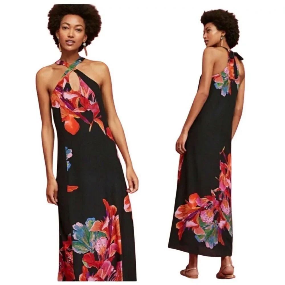 Anthropologie Maeve silk floral maxi dress size Small